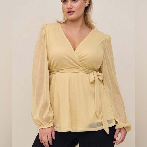 New Unworn with Tags - Torrid Knit Glitter Lurex Surplice Peplum Top - Picture 2 of 10